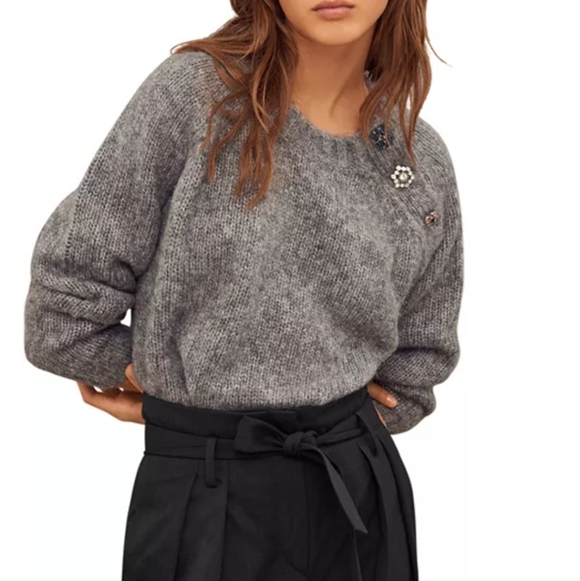 Ba&sh gray wool alpaca sweater jewel buttons size XS - Picture 2 of 13